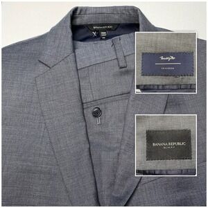 Banana Republic 2 Piece 36R (30x28.5) Sharkskin Marzotto 2B 2V Gray 215430-00